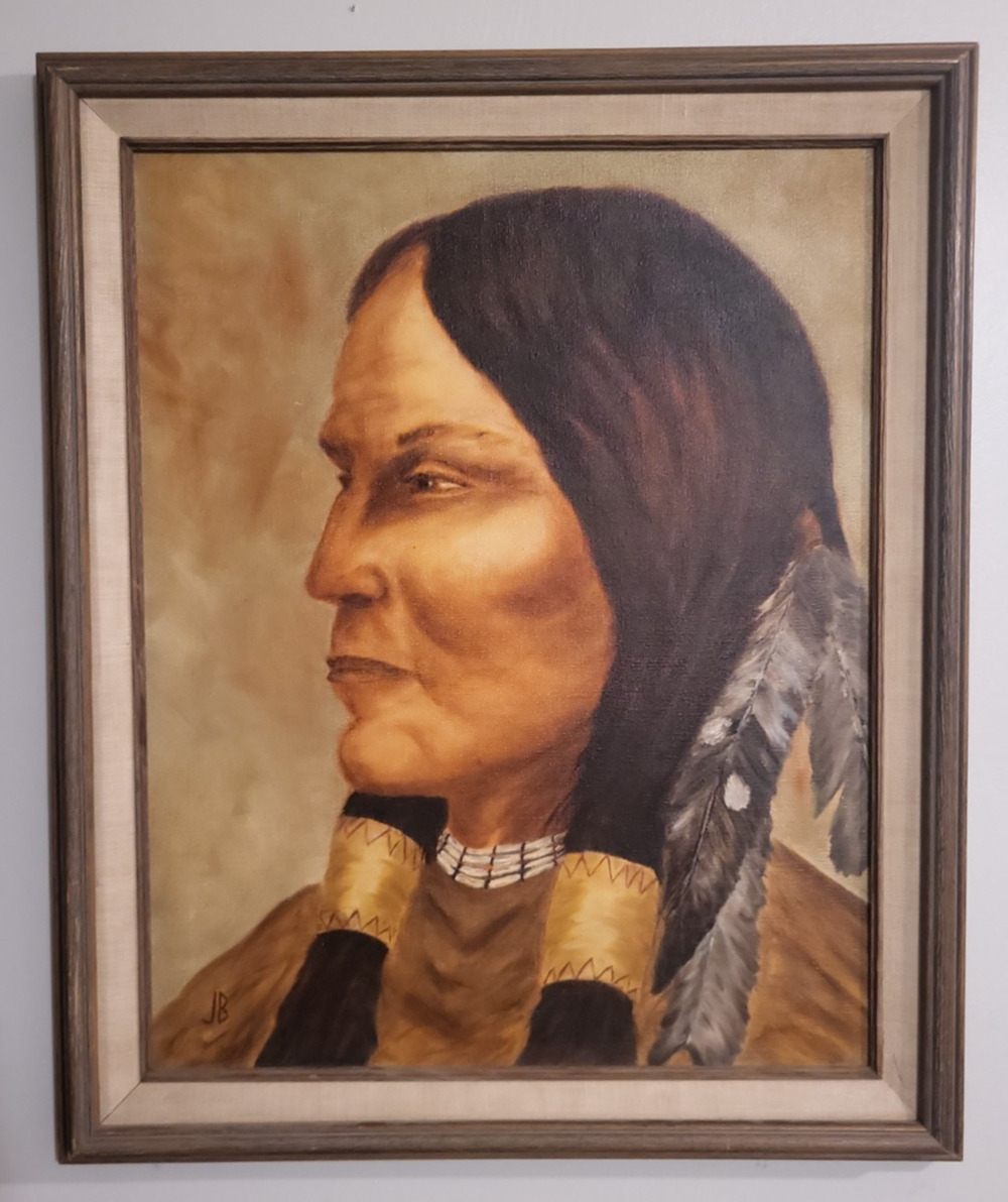 Native American Male Indian Portrait Oil Painting - JB Framed 19 x 24 in